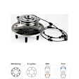 Front, Driver and Passenger Side Wheel Hub, 6 Lugs, With Bearing, With Sensor, RWD