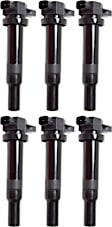 Ignition Coils, Set of 6, 4/6 Cyl., 2.4L/2.7L/3.8L Engines, Blade Type, 2-Prong Terminal