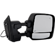 Driver and Passenger Side Towing Mirror, Upper - Power Adjust, Lower - Manual Adjust, Heated Upper Glass; Non-Heated Lower Glass, Manual Folding, Textured Black, In-housing Signal Light, No Memory