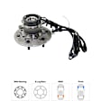 2-Wheel Set Front, Driver and Passenger Side Wheel Hubs, With Bearing, 50-teeth tone ring; 5.5 in. ABS Tone Ring Diameter