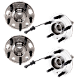 4-Wheel Set Front and Rear, Driver and Passenger Side Wheel Hub, 5 Lugs, With Bearing, Front-Without Sensor/Rear-With Sensor, FWD/AWD