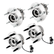 4-Wheel Set Front and Rear, Driver and Passenger Side Wheel Hubs, With Bearing, With Sensor, 5 Lugs, 4-Wheel ABS, with 5 Stud Hub