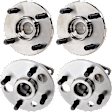 Front and Rear, Driver and Passenger Side Wheel Hub, 4 Lugs, With Bearing, FWD