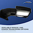 Driver and Passenger Side Towing Mirror, Upper - Power Adjust, Lower - Manual Adjust, Heated Upper Glass; Non-Heated Lower Glass, Manual Folding, Textured Black, In-housing Signal Light, No Memory