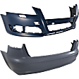 Front and Rear Primed Bumper Cover, For Models Without Sport Package, With Fog Light Holes, With Parking Aid Sensor Holes, With Headlight Washer Holes