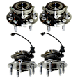 4-Wheel Set Front and Rear, Driver and Passenger Side Wheel Hub, 5 Lugs, With Bearing, Front-Without Sensor/Rear-With Sensor