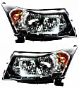 Driver and Passenger Side Headlights, with Bulbs, Halogen, with Chrome Ring Bezel on Turn Signal Bulbs Shield, (1st Design)