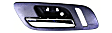 Front, Driver and Passenger Side Interior Door Handles, Chrome Lever with Black Bezel, Without Door Lock Hole