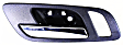 Front, Driver and Passenger Side Interior Door Handles, Chrome Lever with Black Bezel, Without Door Lock Hole