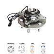 Front and Rear, Driver and Passenger Side Wheel Hub, 6 Lugs, With Bearing, With Sensor, 4WD