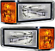 Driver and Passenger Side Headlights, with Bulbs, Halogen, For Models with Combination Type Headlights, Set Back Axle, with amber turn signal light