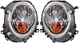 Driver and Passenger Side Headlights, with Amber Turn Indicator, For Model Code R55, R56, R57,R58 and R59, withBulbs, Halogen, Convertible/Hatchback, CAPA Certified