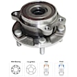 Front and Rear, Driver and Passenger Side Wheel Hub, 5 Lugs, With Bearing, FWD, 1.8L, 4Cyl