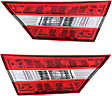 Driver and Passenger Side Tail Lights, with Bulbs, Halogen/LED Combo, Mounts on Luggage Lid, CAPA Certified