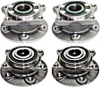 4-Wheel Set Rear, Driver and Passenger Side Wheel Hubs, With Bearing, FWD, AWD