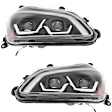 Driver and Passenger Side Headlights, with Bulbs, LED, with Black LED Strip
