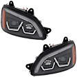 2008-2016 Kenworth T660 - Driver and Passenger Side Headlights, with Bulbs, Halogen, with Yellow White LED, Black Strip