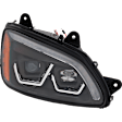 2008-2016 Kenworth T660 - Driver and Passenger Side Headlights, with Bulbs, Halogen, with Yellow White LED, Black Strip