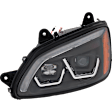 2008-2016 Kenworth T660 - Driver and Passenger Side Headlights, with Bulbs, Halogen, with Yellow White LED, Black Strip