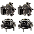 4-Wheel Set Front and Rear, Driver and Passenger Side Wheel Hubs, 5 Lugs, With Bearing, FWD