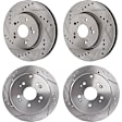 Front and Rear Brake Disc, Natural Finish, Cross-drilled and Slotted, Front-Vented/Rear-Solid, 5 Lugs, Front-296 mm/Rear-304.4 mm, Pro-Line Series