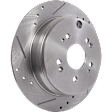 Front and Rear Brake Disc, Natural Finish, Cross-drilled and Slotted, Front-Vented/Rear-Solid, 5 Lugs, Front-296 mm/Rear-304.4 mm, Pro-Line Series