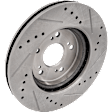 Front and Rear Brake Disc, Natural Finish, Cross-drilled and Slotted, Front-Vented/Rear-Solid, 5 Lugs, Front-296 mm/Rear-304.4 mm, Pro-Line Series