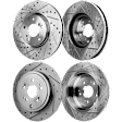 Front and Rear Brake Disc, 4-Wheel Set, Cross-drilled and Slotted, Vented - Front; Solid - Rear, 5 Lugs, Pro-Line Series