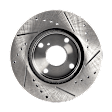 Front and Rear Brake Disc, 4-Wheel Set, Cross-drilled and Slotted, Vented - Front; Solid - Rear, 5 Lugs, Pro-Line Series