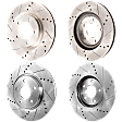 Front and Rear Brake Discs, 4-Wheel Set, Cross-Drilled and Slotted, Vented - Front, Solid - Rear, 5 Lugs, Pro-Line Series