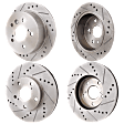 Front and Rear Brake Discs, 4-Wheel Set, Cross-Drilled and Slotted, Vented - Front, Solid - Rear, 5 Lugs, Pro-Line Series