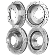 Front and Rear Brake Disc, Natural Finish, Cross-drilled and Slotted, Vented, 5 Lugs, Front-354.08 mm/Rear-345.19 mm, Pro-Line Series