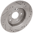 Front and Rear Brake Discs, 4-Wheel Set, Cross-drilled and Slotted, Vented - Front; Solid - Rear, 5 Lugs