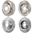 Front and Rear Brake Discs, 4-Wheel Set, Cross-drilled and Slotted, 5 Lugs, For Models With 321mm Front Disc, Single Piston Front Calipers, Pro-Line Series