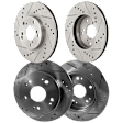 Front and Rear Brake Disc, 4-Wheel Set, Cross-drilled and Slotted, Vented - Front; Solid - Rear, 5 Lugs, Pro-Line Series