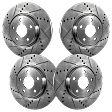 Front and Rear Brake Discs, 4-Wheel Set, Cross-Drilled and Slotted, Vented - Front, Solid - Rear, 5 Lugs, Pro-Line Series