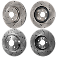 Front and Rear Brake Disc, 4-Wheel Set, Cross-drilled and Slotted, Vented - Front; Solid - Rear, 5 Lugs, Pro-Line Series
