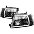 5084484 Driver and Passenger Side Headlight, With bulb(s) - Clear Lens Black Interior, Halogen Projector, 1 C-Bar Light