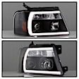 5084484 Driver and Passenger Side Headlight, With bulb(s) - Clear Lens Black Interior, Halogen Projector, 1 C-Bar Light
