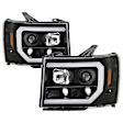 2013 GMC Sierra 3500 HD - Driver and Passenger Side Halogen/LED Combo Headlight, With bulb(s), Clear Lens, Black Interior, Platinum Series