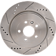 Rear, Driver or Passenger Side Brake Disc, Cross-drilled and Slotted, Vented, 5 Lugs, Pro-Line Series