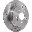 Rear, Driver or Passenger Side Brake Disc, Natural Finish, Cross-drilled and Slotted, Solid, 5 Lugs, 304.4 mm, Pro-Line Series