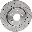 Front, Driver or Passenger Side Brake Disc, Natural Finish, Cross-drilled and Slotted, Vented, 5 Lugs, 296 mm, Pro-Line Series