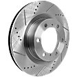 Front, Driver or Passenger Side Brake Disc, Natural Finish, Cross-drilled and Slotted, Vented, 6 Lugs, 338.07 mm, Pro-Line Series