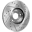 Front, Driver or Passenger Side Brake Disc, Natural Finish, Cross-drilled and Slotted, Vented, 5 Lugs, 296 mm, Pro-Line Series