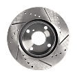 Front, Driver or Passenger Side Brake Disc, Cross-drilled and Slotted, Vented, 4 Lugs, Pro-Line Series