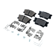 Rear Brake Pad Set, 2-Wheel Set, Pro-Line Series, Organic, Hardware Includes (4) Pieces Pad Locating Clip, (4) Pieces Pad Spreader Spring, (4) Pieces Wear Sensor
