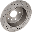 Rear, Driver or Passenger Side Brake Disc, Cross-Drilled and Slotted, Solid, 5 Lugs, Pro-Line Series