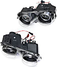 Driver and Passenger Side Headlights, with Bulbs, Halogen, Projector, Clear Lens, Black Interior