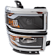 Driver and Passenger Side Headlights, with Bulbs, Halogen, Projector with LED accent ring, Clear Lens, Black Interior